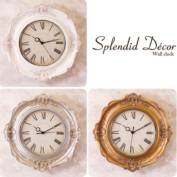 壁掛け 時計 ヴィクトリアパレス ホワイト ロココ 姫系 - 掛時計/柱時計